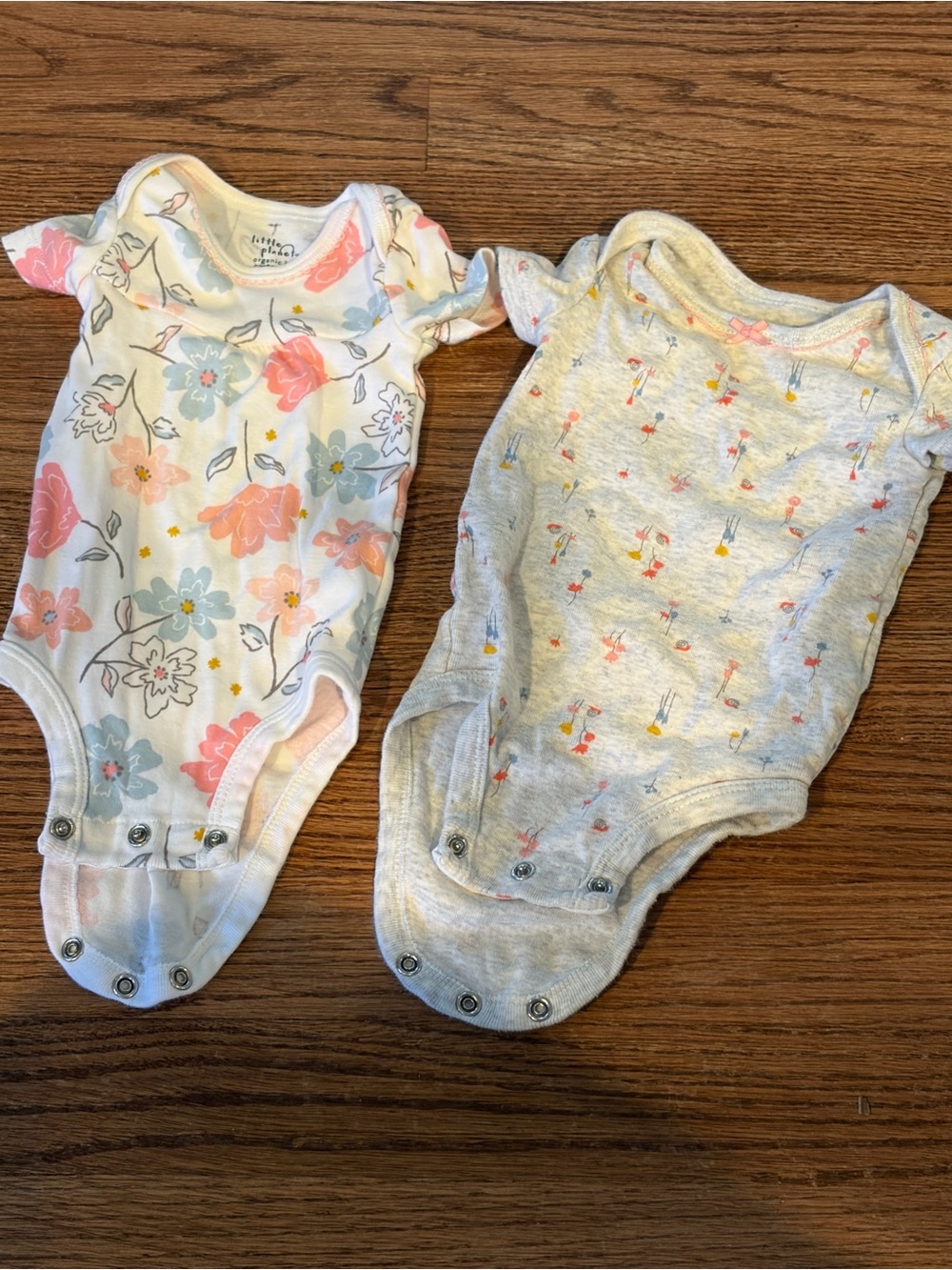 Set of 2 Baby Girls Floral & Gray Printed One-Piece organic Bodysuits | 3 months